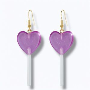 Purple Hearts Candy Lollipops Dangle Earrings NEW